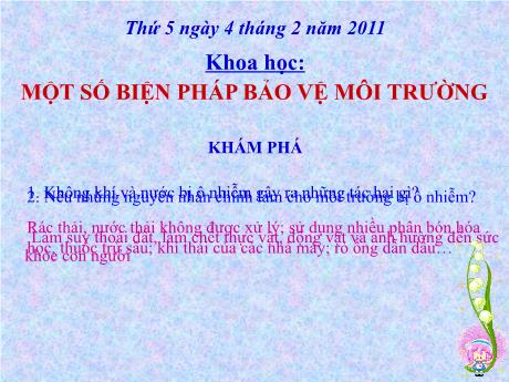 Bài giảng Khoa học 5 - Bài: Một số biện pháp bảo vệ môi trường - Năm học 2020-2021 - Bạch Thị Hải Yến