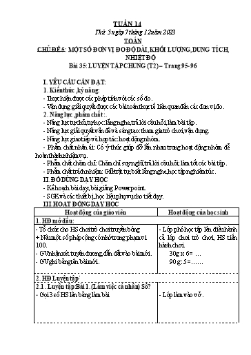Giáo án Tiếng Việt + Toán 3 (Kết nối tri thức) - Tuần 14 (Thứ 5+6) - Năm học 2023-2024 - Trần Thị Hương